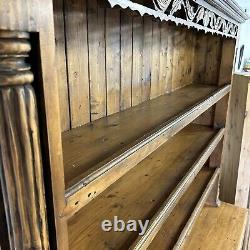 Large Vintage Solid Pine Welsh Dresser with Cornice 3 Tier Plate Rack 4 Drawers
