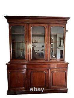 Large Vintage Victorian Style Glazed Bookcase Display Cabinet Cupboard Dresser