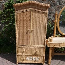 Large Vintage Wicker 2 Door Wardrobe. Bamboo Rattan Boho Tiki Retro