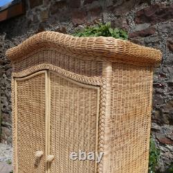 Large Vintage Wicker 2 Door Wardrobe. Bamboo Rattan Boho Tiki Retro