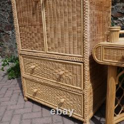 Large Vintage Wicker 2 Door Wardrobe. Bamboo Rattan Boho Tiki Retro