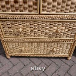 Large Vintage Wicker 2 Door Wardrobe. Bamboo Rattan Boho Tiki Retro