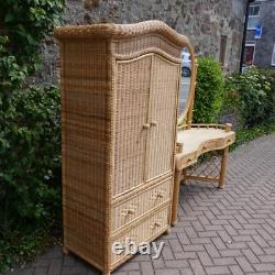 Large Vintage Wicker 2 Door Wardrobe. Bamboo Rattan Boho Tiki Retro