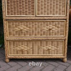 Large Vintage Wicker 2 Door Wardrobe. Bamboo Rattan Boho Tiki Retro