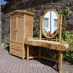 Large Vintage Wicker 2 Door Wardrobe. Bamboo Rattan Boho Tiki Retro