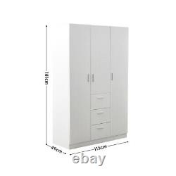 Large Wardrobe 2 Door 3 Drawer with Hanging Rail Storage Bedroom Unit Furniture