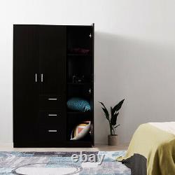 Large Wardrobe 2 Door 3 Drawer with Hanging Rail Storage Bedroom Unit Furniture