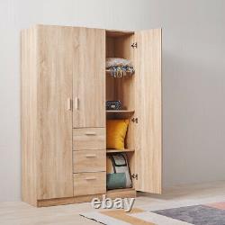 Large Wardrobe 2 Door 3 Drawer with Hanging Rail Storage Bedroom Unit Furniture