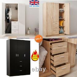 Large Wardrobe 2 Door 3 Drawers with Hanging Rail Storage Bedroom Unit Furniture