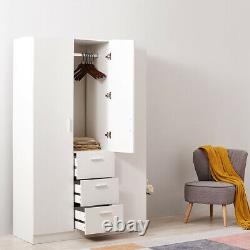 Large Wardrobe 2 Door 3 Drawers with Hanging Rail Storage Bedroom Unit Furniture