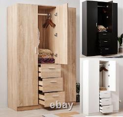 Large Wardrobe 2 Door 3 Drawers with Hanging Rail Storage Bedroom Unit Furniture