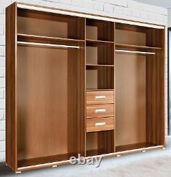 Large Wardrobe Closet Oak Sonoma with Mirror, Sliding Doors Drawers 2 Rails