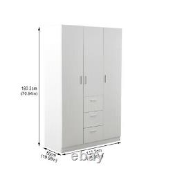 Large Wardrobe White/Black 3 Door 3 Drawer Wardrobe Bedroom Storage Unit