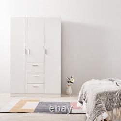 Large Wardrobe White/Black 3 Door 3 Drawer Wardrobe Bedroom Storage Unit UK