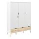 Large Wardrobe White & Oak, 3 Doors & 3 Drawers, Modern Bedroom Storage
