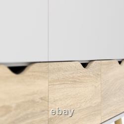 Large Wardrobe White & Oak, 3 Doors & 3 Drawers, Modern Bedroom Storage