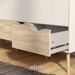 Large Wardrobe White & Oak, 3 Doors & 3 Drawers, Modern Bedroom Storage