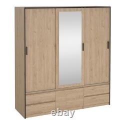 Large Wardrobe with 2 Sliding Doors & Mirror Jackson Hickory Finish