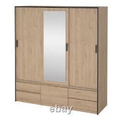 Large Wardrobe with 2 Sliding Doors & Mirror Jackson Hickory Finish