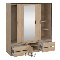 Large Wardrobe with 2 Sliding Doors & Mirror Jackson Hickory Finish