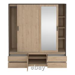 Large Wardrobe with 2 Sliding Doors & Mirror Jackson Hickory Finish