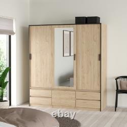 Large Wardrobe with 2 Sliding Doors & Mirror Jackson Hickory Finish