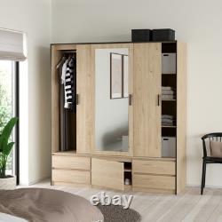 Large Wardrobe with 2 Sliding Doors & Mirror Jackson Hickory Finish