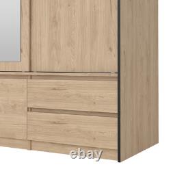 Large Wardrobe with 2 Sliding Doors & Mirror Jackson Hickory Finish