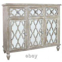 Large Washed Wood 3 Door 3 Drawer Sideboard Side Unit crystal Handles 104cm wide