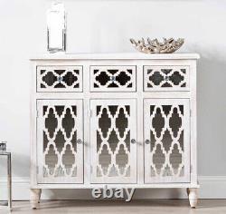 Large Washed Wood 3 Door 3 Drawer Sideboard Side Unit crystal Handles 104cm wide