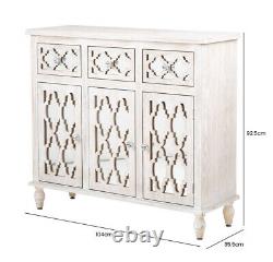 Large Washed Wood 3 Door 3 Drawer Sideboard Side Unit crystal Handles 104cm wide