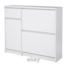 Large White High Gloss Finish Shoe Storage Cabinet Unit Tilting Doors Drawers