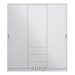 Large White High Gloss Wardrobe 2 Sliding Doors 3 Drawers Hanging Clothes Rail