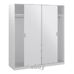 Large White High Gloss Wardrobe 2 Sliding Doors 3 Drawers Hanging Clothes Rail