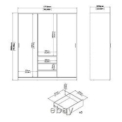 Large White High Gloss Wardrobe 2 Sliding Doors 3 Drawers Hanging Clothes Rail