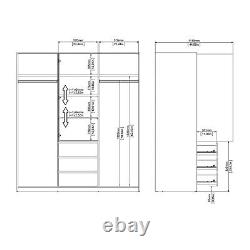 Large White High Gloss Wardrobe 2 Sliding Doors 3 Drawers Hanging Clothes Rail