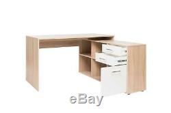 Large White Oak Corner Desk 2 Drawer 1 Door Home Office Storage Unit Cupboard