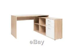 Large White Oak Corner Desk 2 Drawer 1 Door Home Office Storage Unit Cupboard