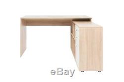 Large White Oak Corner Desk 2 Drawer 1 Door Home Office Storage Unit Cupboard