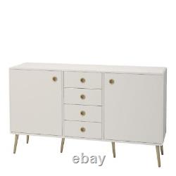 Large White Pine Modern Sideboard Storage Cabinet Unit With 4 Drawers Legs Door