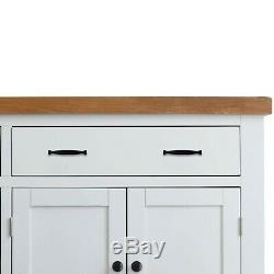 Large White Sideboard Buffet Storage Cabinet Oak Top 2 Drawer 3 Door Chatsworth