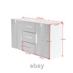 Large White Sideboard Cupboards Storage Cabinet 3 Drawers 2 Doors RGB LED Lights