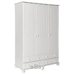 Large White Triple Bedroom Robe/3 Door Wardrobe with 4 Drawers & Internal Shelf