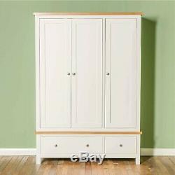 Large White Triple Wardrobe 3 Doors 2 Drawers Painted Solid Wood Bedroom Farrow