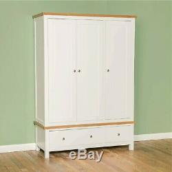 Large White Triple Wardrobe 3 Doors 2 Drawers Painted Solid Wood Bedroom Farrow