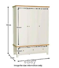 Large White Triple Wardrobe 3 Doors 2 Drawers Painted Solid Wood Bedroom Farrow