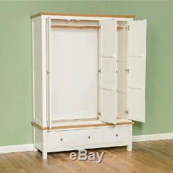 Large White Triple Wardrobe 3 Doors 2 Drawers Painted Solid Wood Bedroom Farrow