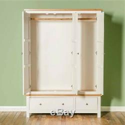 Large White Triple Wardrobe 3 Doors 2 Drawers Painted Solid Wood Bedroom Farrow