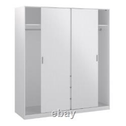 Large White Triple Wardrobe Sliding Doors 3 Drawers Shelves Hanging Rail Storage