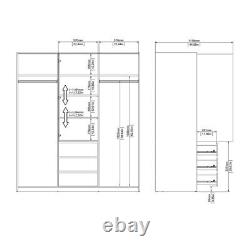 Large White Triple Wardrobe Sliding Doors 3 Drawers Shelves Hanging Rail Storage